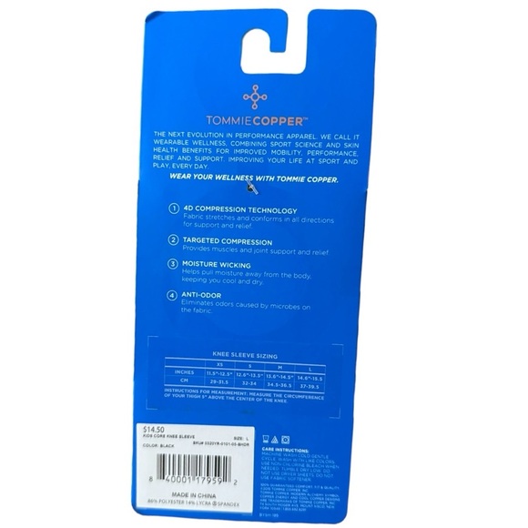 Tommie Copper Boy’s Core Compression Knee Sleeve Large Black - Picture 3 of 3